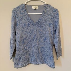 Neiman Marcus Exclusive Blue Paisley Silky Cottagecore Classic Minimalist Top
